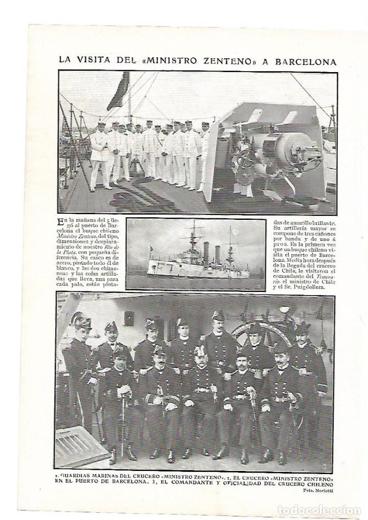 Colecionismo: A&Ntilde;O 1907 RECORTE PRENSA MARINA VISITA MINISTRO ZENTENO A BARCELONA BUQUE CHILENO CRUCERO GUARDIA