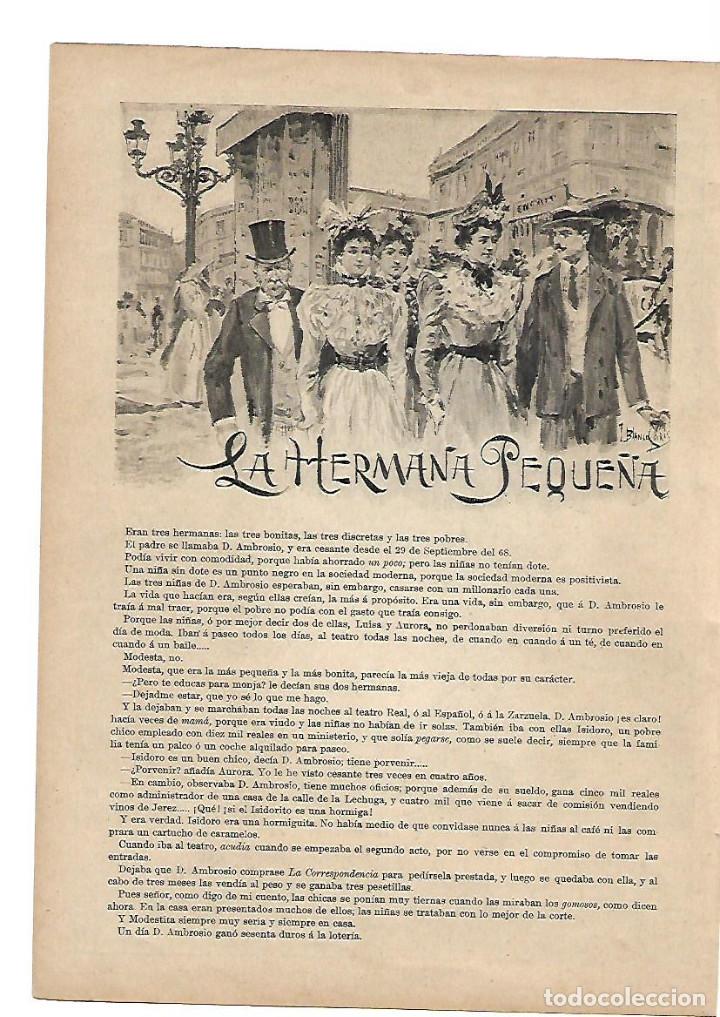 Collezionismo: A&Ntilde;O 1898 RECORTE PRENSA RELATO CORTO LA HERMANA PEQUE&Ntilde;A EUSEBIO BLASCO DIBUJO BLANCO CORIS