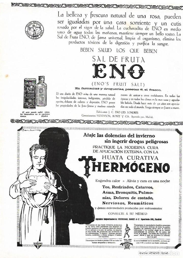 Sammelleidenschaft Papier: A&Ntilde;O 1922 RECORTE PRENSA PUBLICIDAD SAL DE FRUTA ENO HUATA CURATIVA THERMOGENO