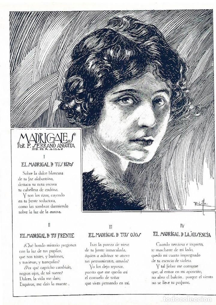 Collectionnisme: A&Ntilde;O 1922 RECORTE PRENSA POESIA MADRIGALES MADRIGAL SERRANO ANGUITA DIBUJO DE LILLO