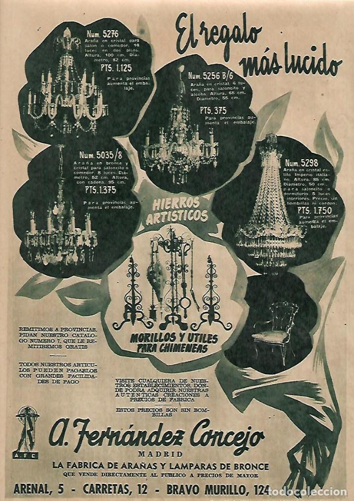 Coleccionismo: A&Ntilde;O 1952 RECORTE PRENSA PUBLICIDAD FERNANDEZ CONCEJO FABRICA ARA&Ntilde;AS LAMPARAS