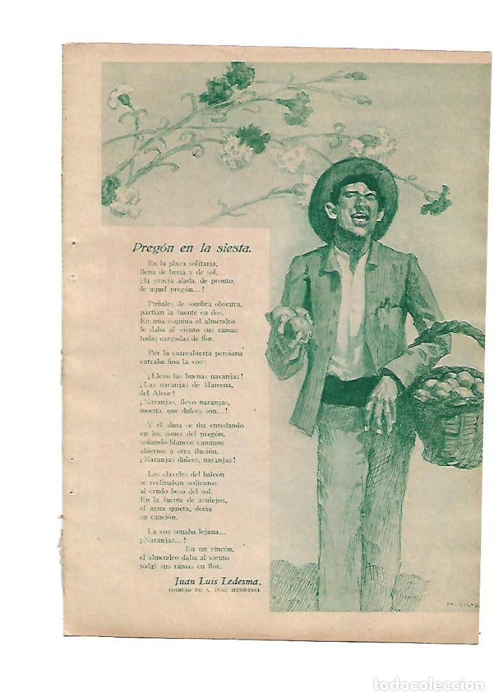 Collezionismo: A&Ntilde;O 1935 RECORTE PRENSA POESIA PREGON EN LA SIESTA JUAN LUIS LEDESMA DIBUJO DIAZ HUERTAS