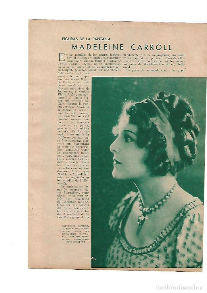 Collectionnisme: A&Ntilde;O 1935 RECORTE PRENSA CINE MADELEINE CARROLL ACTRIZ CINEMATOGRAFICA ARTISTA