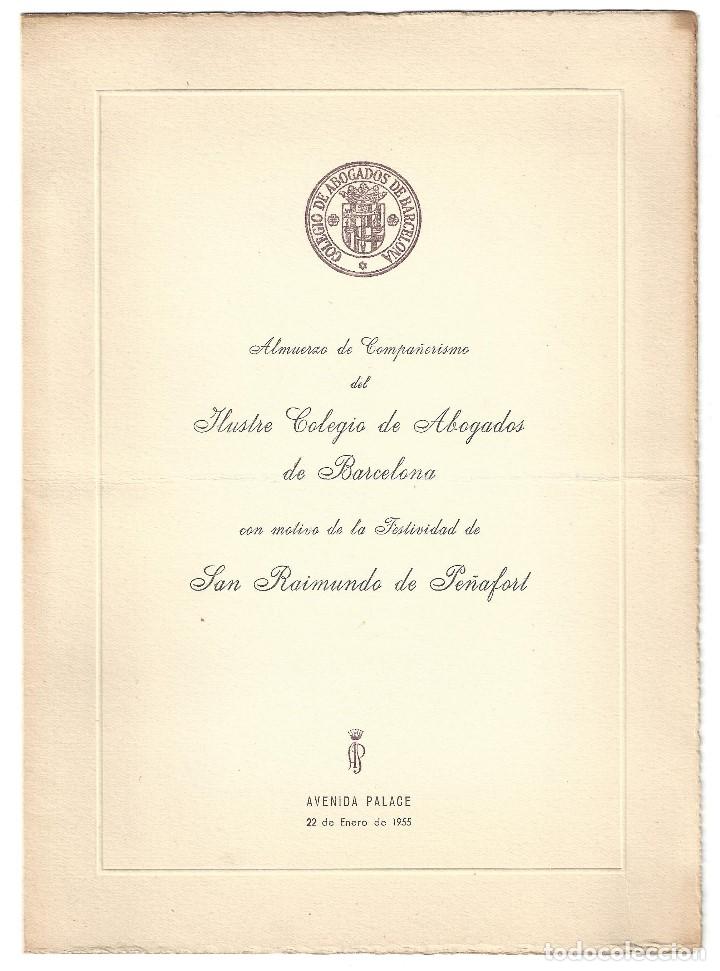 Coleccionismo: MEN&Uacute; DE ALMUERZO- COLEGIO DE ABOGADOS DE BARCELONA, AVENIDA PALACE- 1955