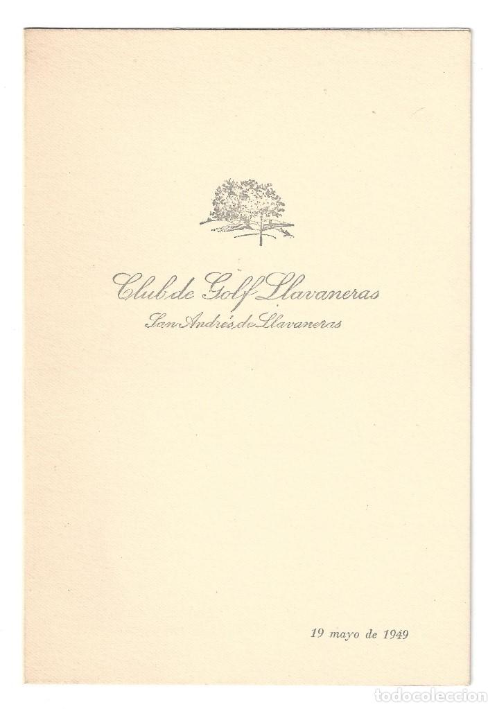 Coleccionismo: MEN&Uacute; DE ALMUERZO MUTUA METAL&Uacute;RGICA EN CLUB DE GOLF LLAVANERAS- 1949
