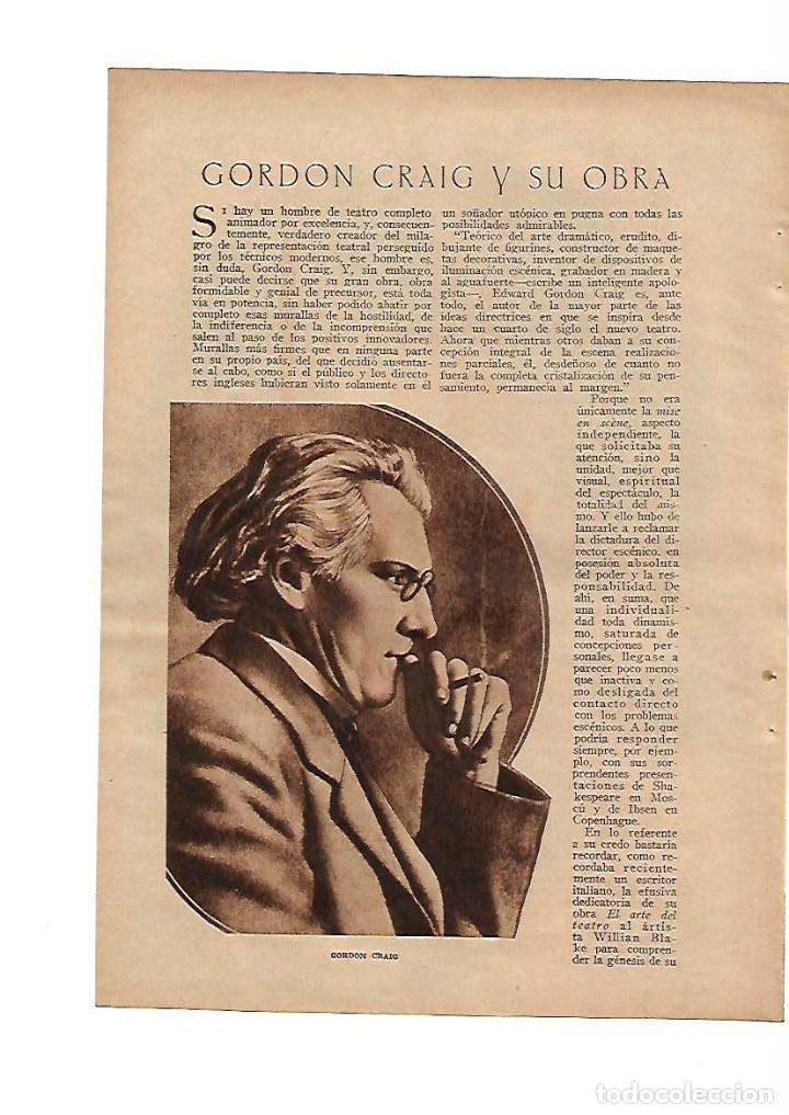 Coleccionismo: A&Ntilde;O 1934 RECORTE PRENSA GORDON CRAIG Y SU OBRA TEATRO ESCENOGRAFIA ELECTRA