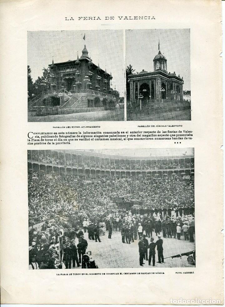 Coleccionismo: LAMINA-1902--MADRID BA&Ntilde;OS EN EL R&Iacute;O MANZANARES-VALENCIA LA FERIA BANDAS DE M&Uacute;SICA