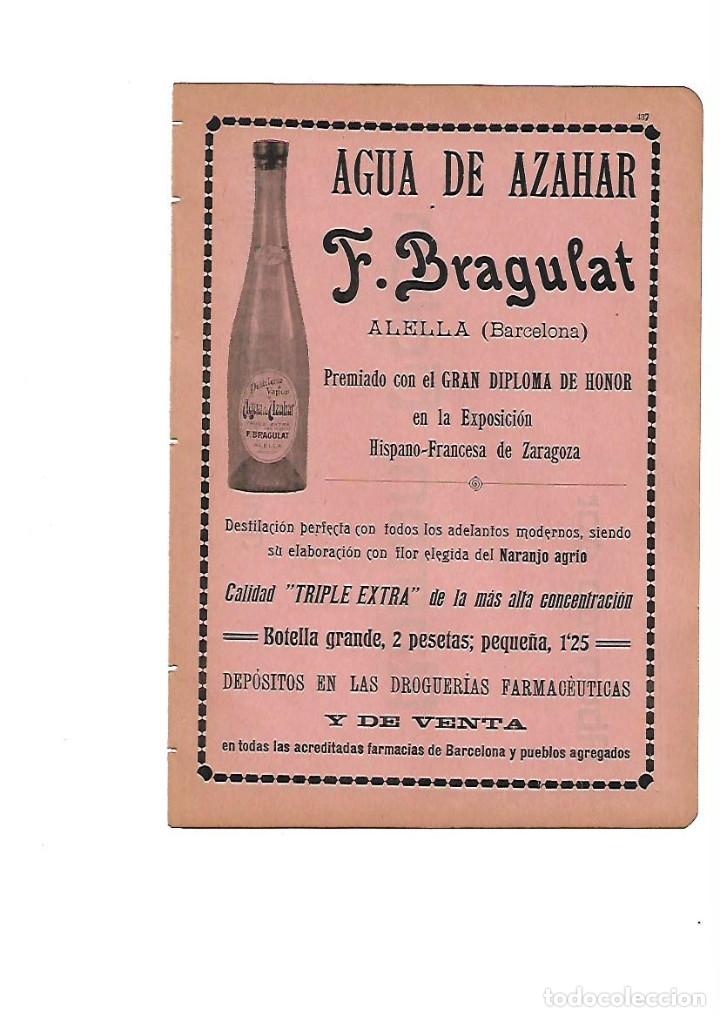 Collecting paper: A&Ntilde;O 1910 PUBLICIDAD BEBIDAS AGUA DE AZAHAR F BRAGULAT ALELLA  RAMON FOLCH MOLINS DE REI