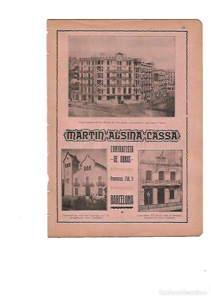 Sammelleidenschaft Papier: A&Ntilde;O 1910 PUBLICIDAD MARTIN ALSINA CASSA CONTRATISTA DE OBRAS CASA 123 BALMES TORRE CALLE GARRIGA 70