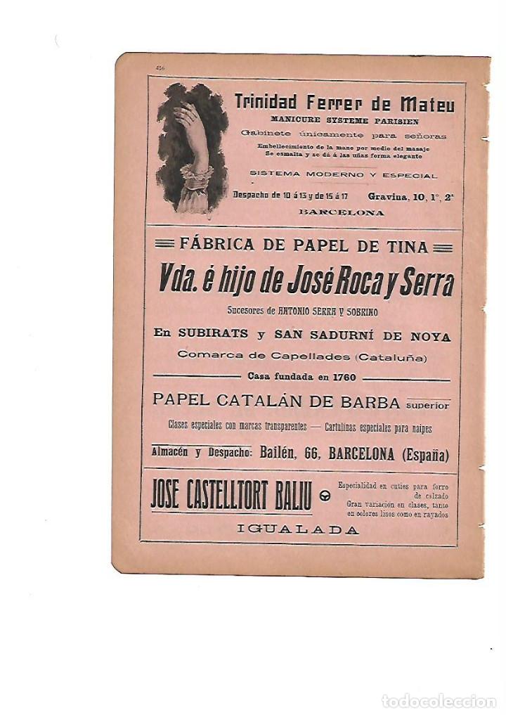 Collecting paper: A&Ntilde;O 1910 PUBLICIDAD TRINIDAD FERRER DE MATEU MANICURA JOSE ROCA SERRA FABRICA PAPEL TINTA SUBIRATS