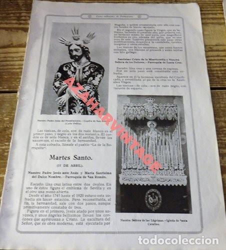 Coleccionismo: SEMANA SANTA SEVILLA,1922, HOJA REVISTA, PRENDIMIENTO Y VIRGEN DE LAS LAGRIMAS, 20X28 CMS