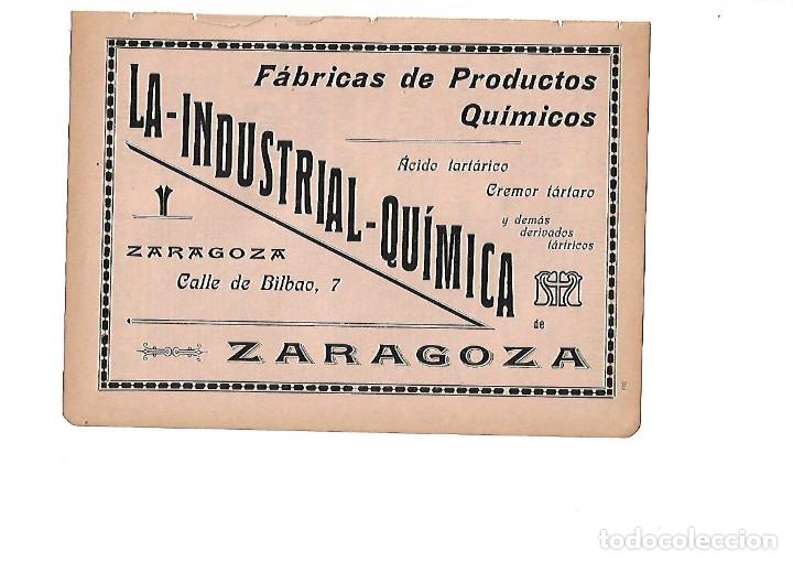 Collecting paper: A&Ntilde;O 1910 PUBLICIDAD LA INDUSTRIAL QUIMICA ZARAGOZA FABRICAS PRODUCTOS QUIMICOS ACIDO TARTARICO