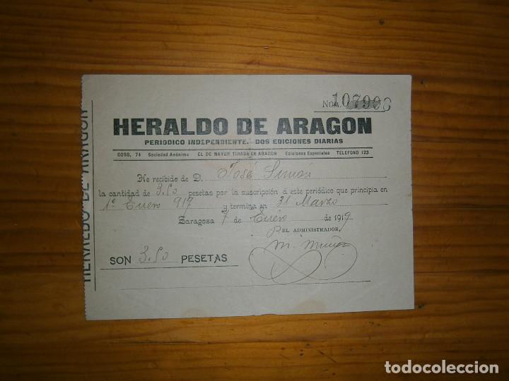 Sammeln: CURIOSO RECIBO HERALDO DE ARAGON 1919