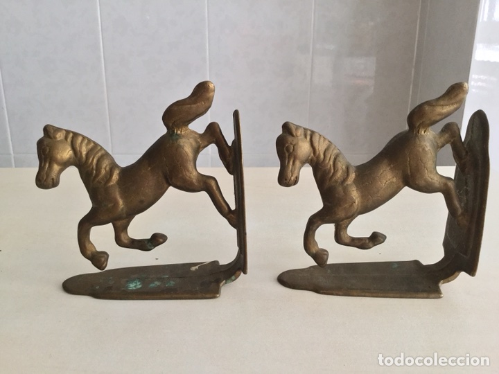 Coleccionismo: Sujeta libros de caballos hechos en bronce - Foto 1