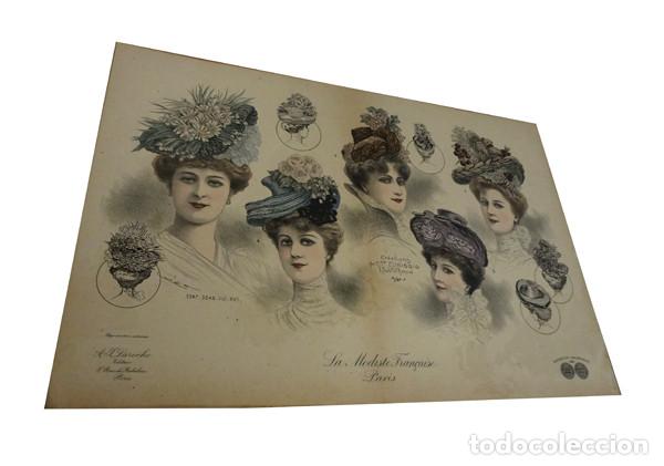 Coleccionismo: Litograf&iacute;a con modelos de sombreros de se&ntilde;ora (finales s. XIX)