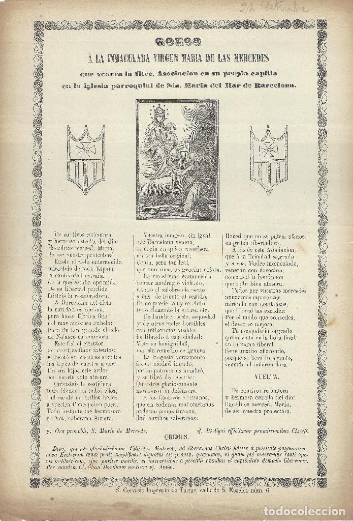 Coleccionismo: GOIGS.- INMACULADA VIRGEN MAR&Iacute;A DE LAS MERCEDES. PARROQUIA STA. MAR&Iacute;A DEL MAR- BARCELONA