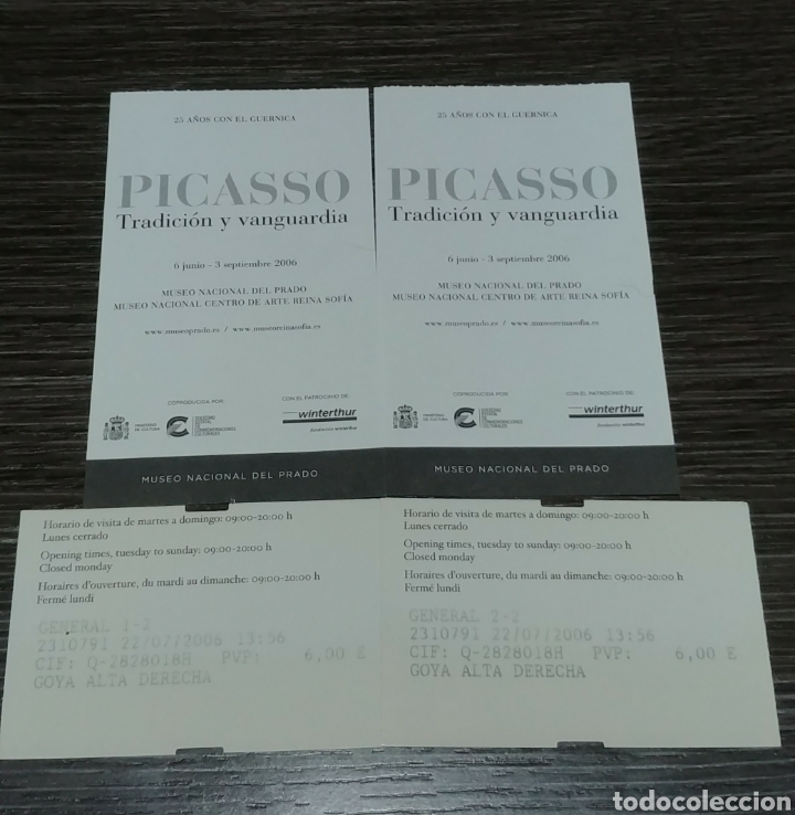 Coleccionismo: 2 Entradas del museo del Prado exposici&oacute;n Picasso Tradici&oacute;n y vanguardia