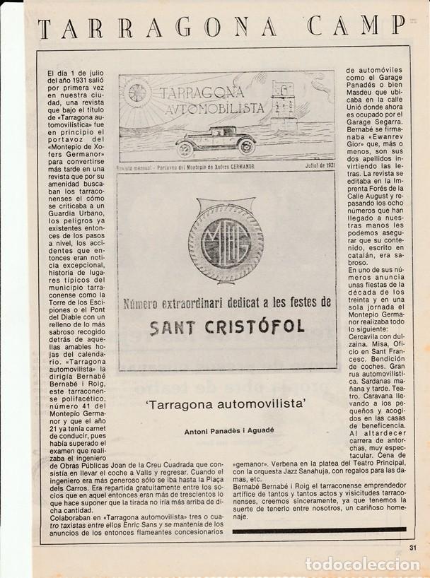 Coleccionismo: TARRAGONA CAMP - TARRAGONA AUTOMOVILISTA - SANT CRISTOFOL - HOJA RECORTADA -A&Ntilde;OS 70/80