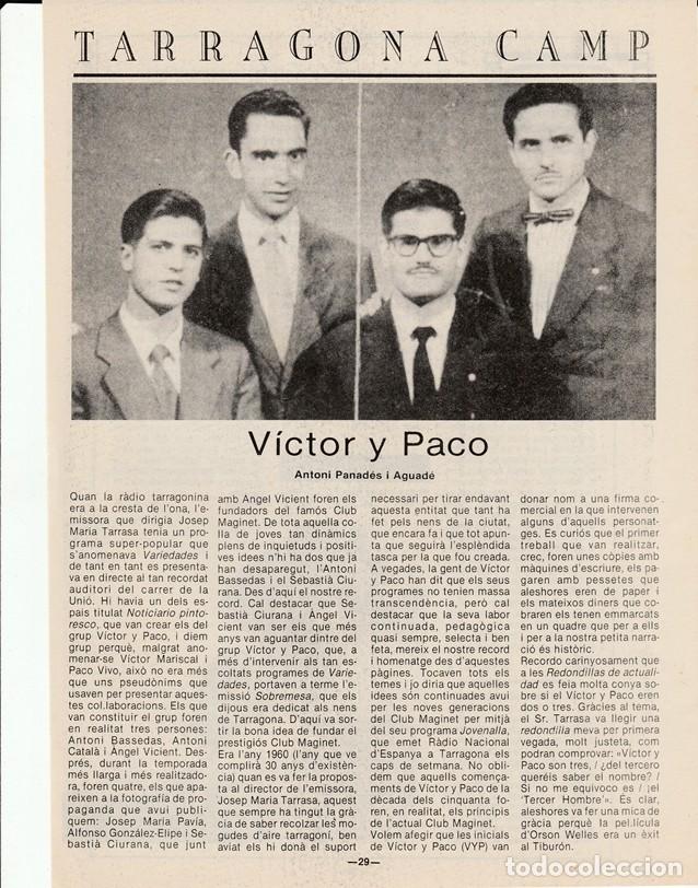 Coleccionismo: TARRAGONA CAMP - VICTOR Y PACO - CURIOSIDADES - HOJA RECORTADA - A&Ntilde;OS 70/80