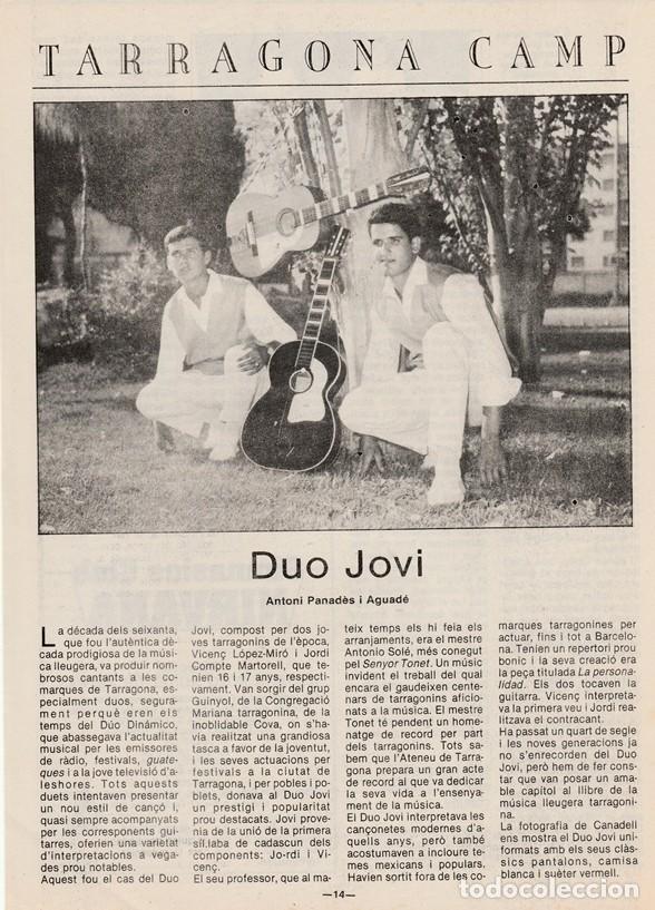 Coleccionismo: TARRAGONA CAMP - DUO JOVI - CANTANTE - HOJA RECORTADA - A&Ntilde;OS 70/80