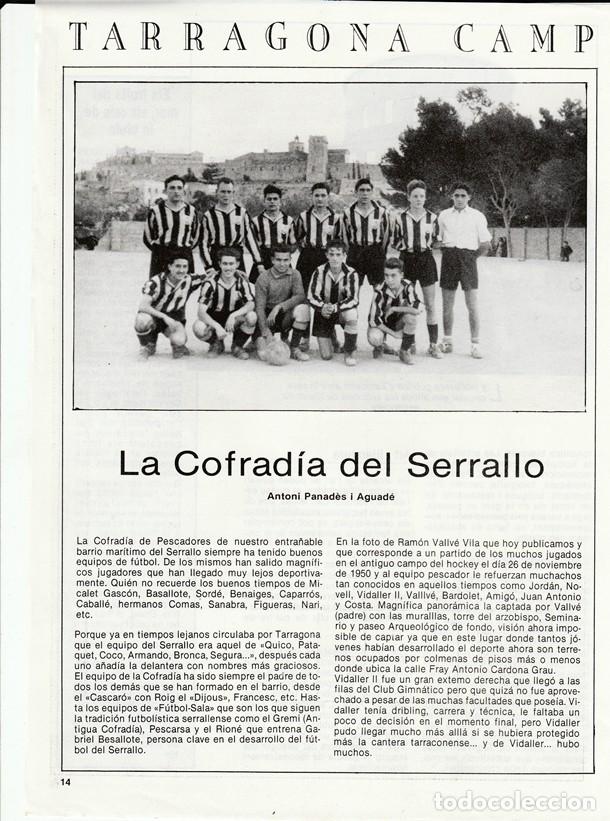 Coleccionismo: TARRAGONA CAMP - LA COFRADIA DEL SERRALLO - FUTBOL - HOJA RECORTADA - A&Ntilde;OS 70/80