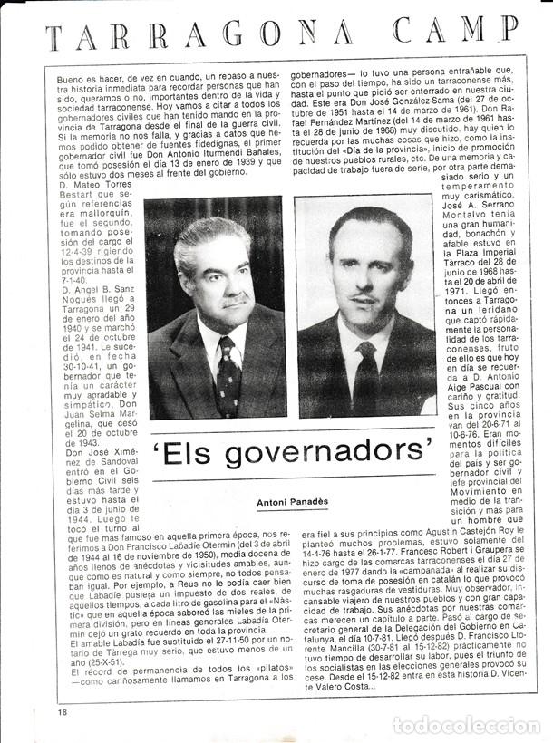 Coleccionismo: TARRAGONA CAMP - ELS GOVERNADORS - CURIOSIDADES - HOJA RECORTADA - A&Ntilde;OS 70/80