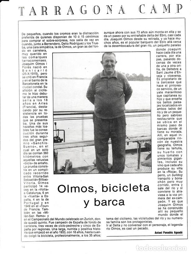 Coleccionismo: TARRAGONA CAMP - OLMOS , BICICLETA Y BARCA - CICLISMO - CURIOSIDADES - HOJA RECORTADA - A&Ntilde;OS 70/80