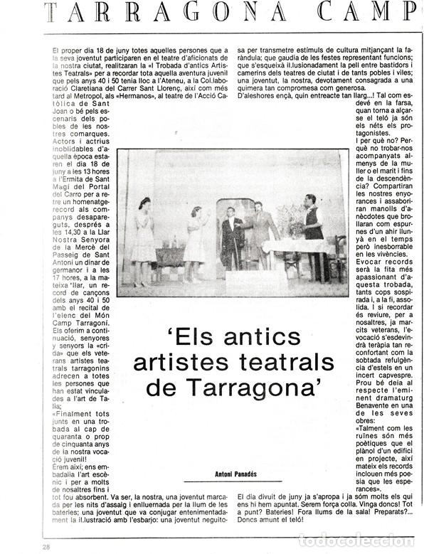 Coleccionismo: TARRAGONA CAMP - ELS ANTICS ARTISTES TEATRALS DE TARRAGONA - TEATRO - HOJA RECORTADA - A&Ntilde;OS 70/80