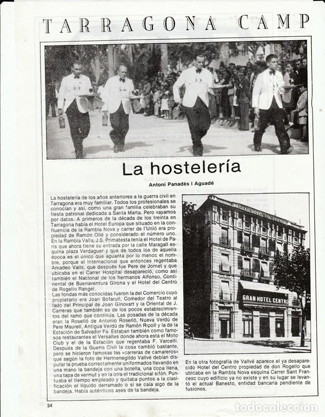 Coleccionismo: TARRAGONA CAMP - LA HOSTELERIA - CURIOSIDADES  - HOJA RECORTADA - A&Ntilde;OS 70/80