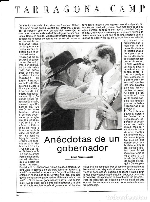 Coleccionismo: TARRAGONA CAMP - ANECDOTAS DE UN GOBERNADOR - CURIOSIDADES - HOJA RECORTADA - A&Ntilde;OS 70/80
