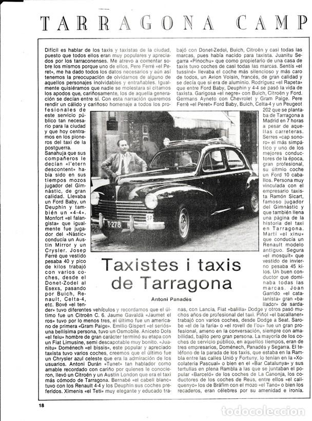 Coleccionismo: TARRAGONA CAMP - TAXISTES I TAXIS DE TARRAGONA  - CURIOSIDADES - HOJA RECORTADA - A&Ntilde;OS 70/80