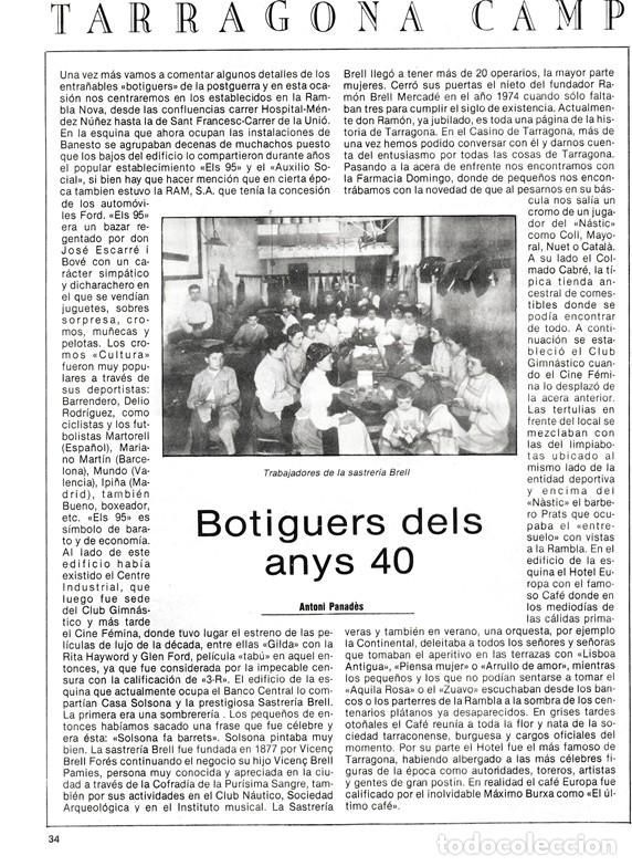 Coleccionismo: TARRAGONA CAMP - BOTIGUERS DELS ANYS 40 - SASTRERIA BRELL -CURIOSIDADES -HOJA RECORTADA - A&Ntilde;OS 70/80
