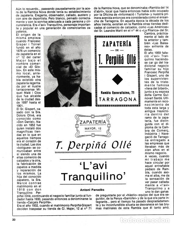 Coleccionismo: TARRAGONA CAMP - L&acute;AVI TRANQUILINO - ZAPATERIA T. PERPI&Ntilde;A -CURIOSIDADES -HOJA RECORTADA - A&Ntilde;OS 70/80