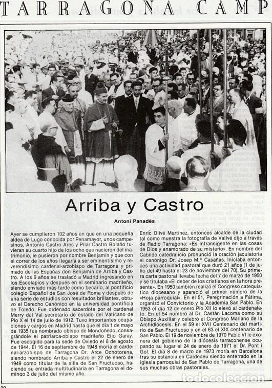 Coleccionismo: TARRAGONA CAMP - ARRIBA Y CASTRO - RELIGION - CURIOSIDADES - HOJA RECORTADA - A&Ntilde;OS 70/80