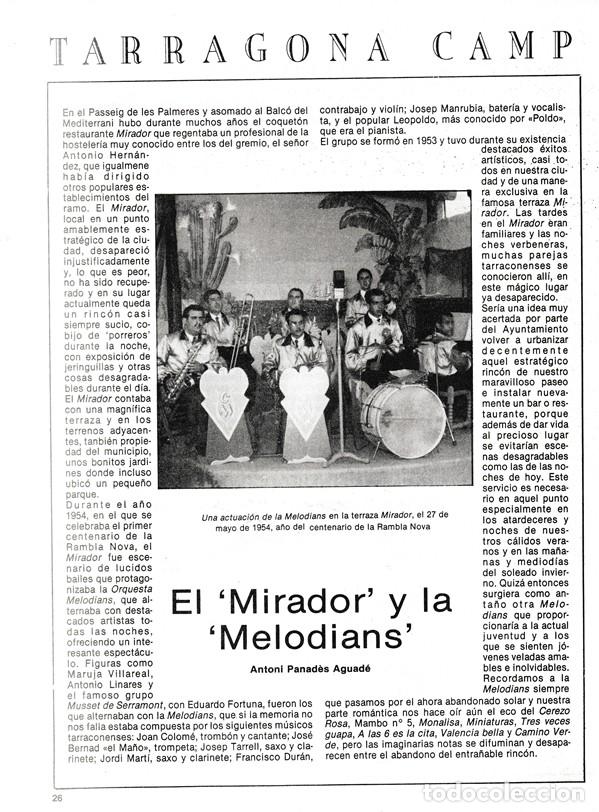 Coleccionismo: TARRAGONA CAMP - EL MIRADOR Y LA MELODIANS - MUSICA - CURIOSIDADES - HOJA RECORTADA - A&Ntilde;OS 70/80