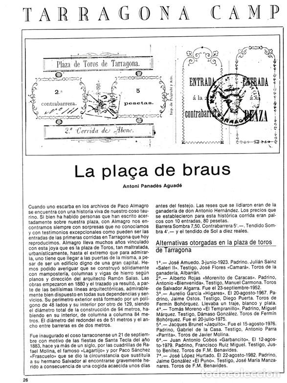 Coleccionismo: TARRAGONA CAMP - LA PLA&Ccedil;A DE BRAUS - TOROS  - CURIOSIDADES - HOJA RECORTADA - A&Ntilde;OS 70/80