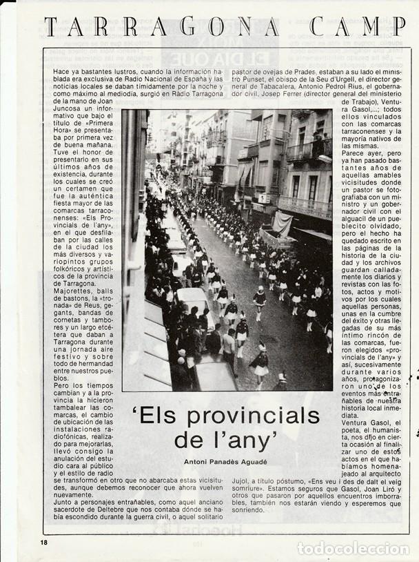Coleccionismo: TARRAGONA CAMP - ELS PROVINCIALS DE L&acute;ANY - CURIOSIDADES - HOJA RECORTADA - A&Ntilde;OS 70/80