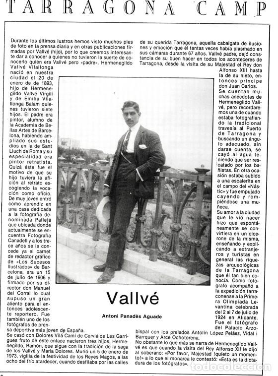Coleccionismo: TARRAGONA CAMP - VALLVE - FOTOGRAFO - CURIOSIDADES - HOJA RECORTADA - A&Ntilde;OS 70/80