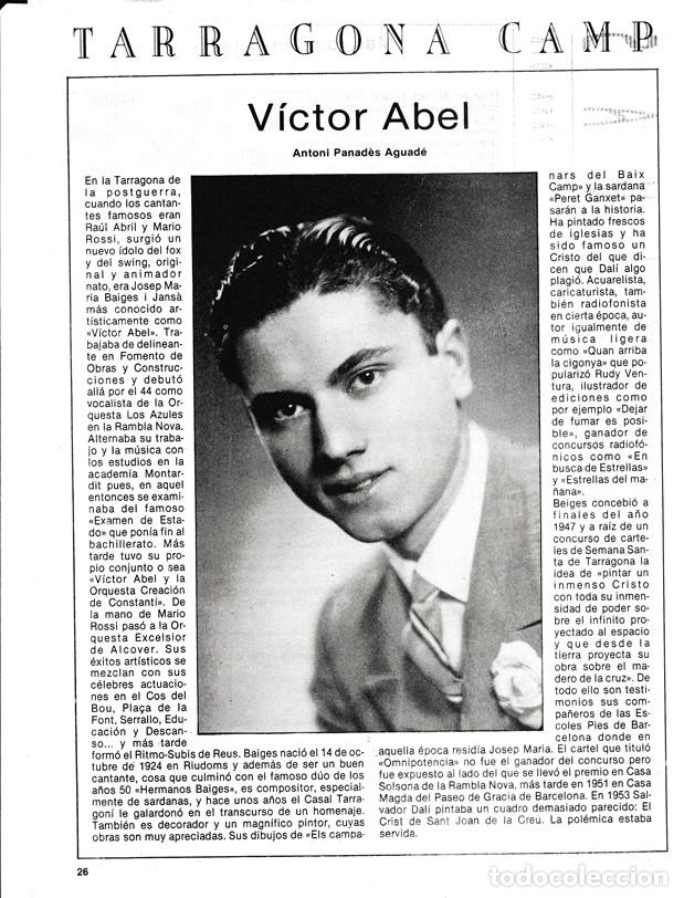 Coleccionismo: TARRAGONA CAMP - VICTOR ABEL - CANTANTE - CURIOSIDADES - HOJA RECORTADA - A&Ntilde;OS 70/80