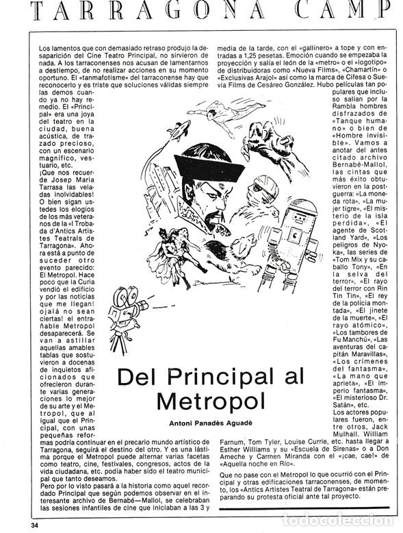 Coleccionismo: TARRAGONA CAMP - DEL PRINCIPAL AL METROPOL - TEATROS - CURIOSIDADES - HOJA RECORTADA - A&Ntilde;OS 70/80