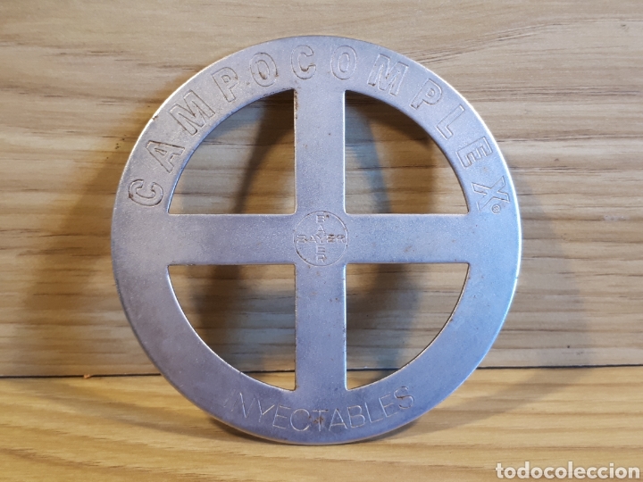Coleccionismo: Placa publicitaria Campocomplex reversible Bayer inyectables y capsulas. - Foto 2