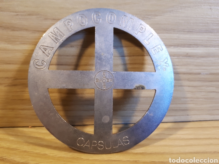 Coleccionismo: Placa publicitaria Campocomplex reversible Bayer inyectables y capsulas. - Foto 1