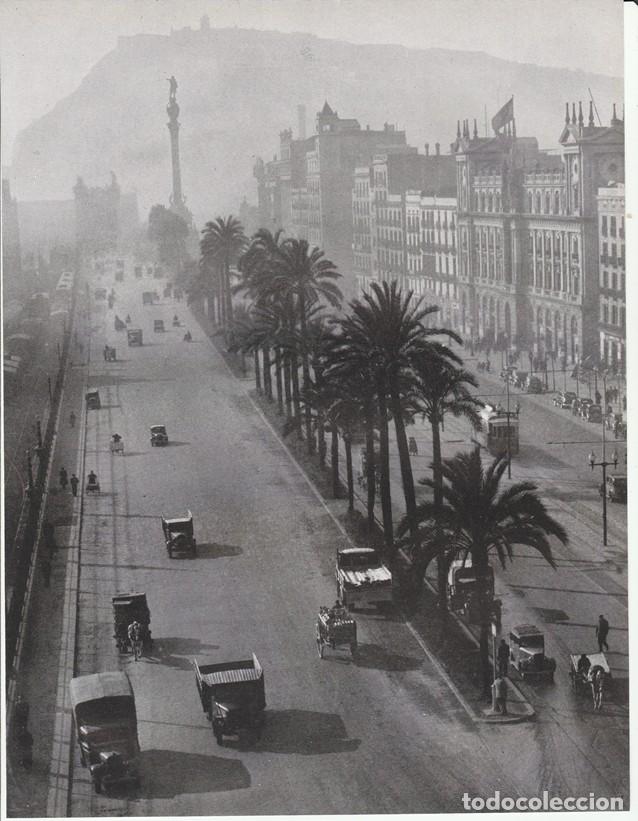 Coleccionismo: BARCELONA ANTIGUA - LAMINA / HOJA RECORTADA - PASEO DE COLON CON MONTJUICH AL FONDO - MNTO. A COLON