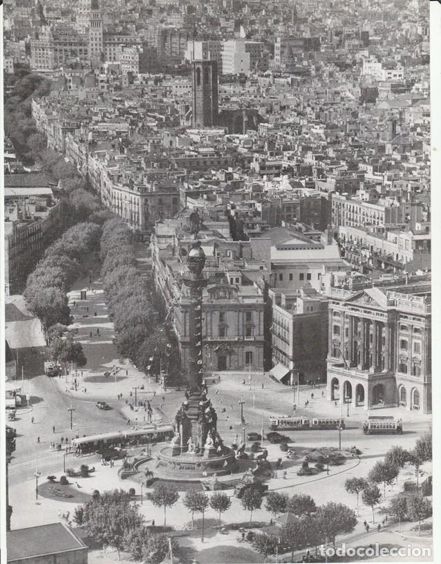 Sammelleidenschaft Papier: BARCELONA ANTIGUA - LAMINA / HOJA RECORTADA - PUERTA DE LA PAZ Y COMIENZO RAMBLAS - ESTATUA DE COLON