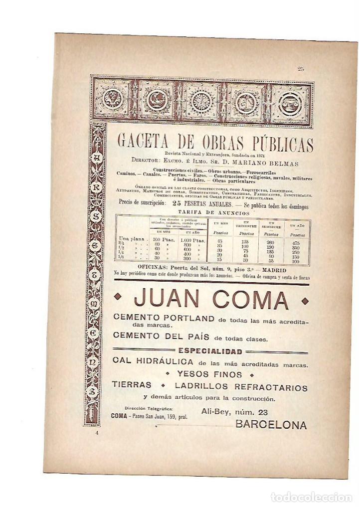 Collecting paper: A&Ntilde;O 1903 PUBLICIDAD ANUNCIO MODERNISTA GACETA OBRAS PUBLICAS JUAN COMA YESO CEMENTO LADRILLO TIERRAS