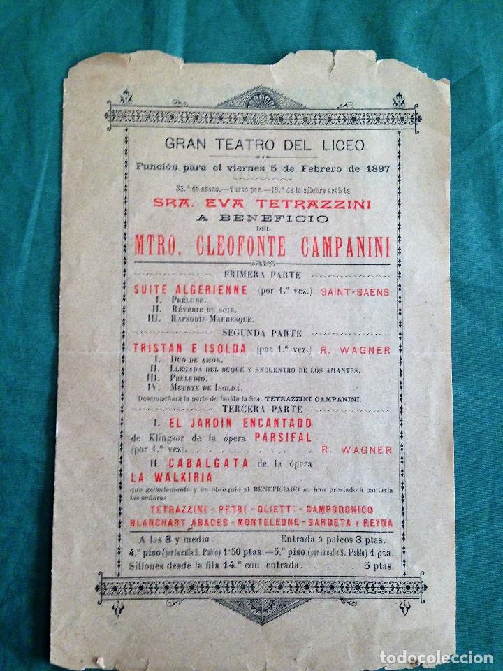 Coleccionismo: PROGRAMA DEL 5 DE FEBRERO DE 1897 del GRAN TEATRO DEL LICEO