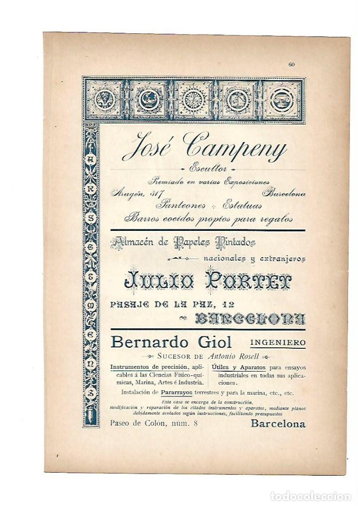 Collecting paper: A&Ntilde;O 1903 PUBLICIDAD ANUNCIO MODERNISTA JOSE CAMPENY ESCULTOR JULIO PORTET BERNARDO GIOL