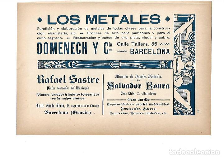 Collezionismo: A&Ntilde;O 1903 PUBLICIDAD ANUNCIO MODERNISTA LOS METALES DOMENECH RAFAEL SASTRE PINTOR SALVADOR ROURA