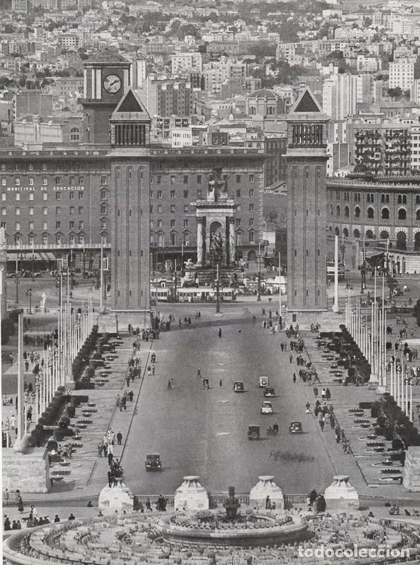 Sammelleidenschaft Papier: BARCELONA ANTIGUA - LAMINA / HOJA RECORTADA -AVDA MARIA CRISTINA Y PLZ ESPA&Ntilde;A  EXP,INTERNACIONAL1929