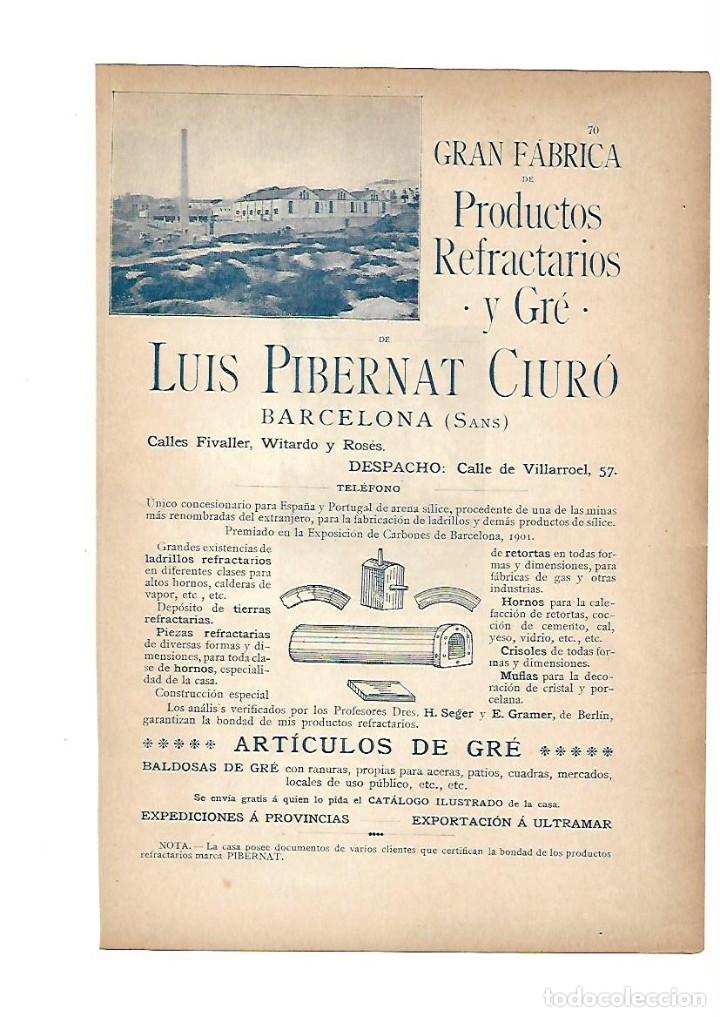 Collezionismo: A&Ntilde;O 1903 PUBLICIDAD ANUNCIO MODERNISTA LUIS PIBERNAT CIURO FABRICA PRODUCTOS REFRACTARIOS GRE